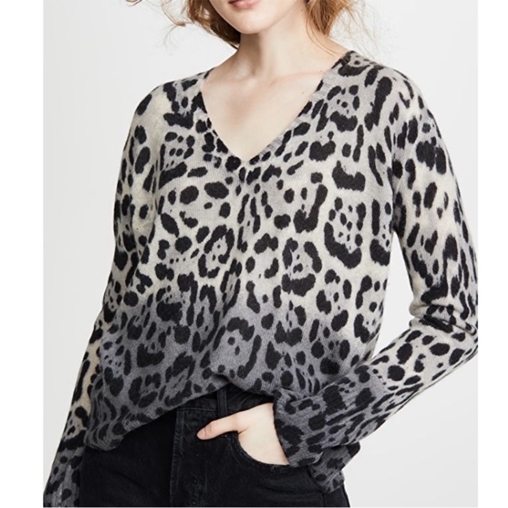 360 Cashmere Lauren Leopard Print Ombré 100% Cashmere Sweater Sz XS